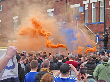 Boundary Park, Oldham, Oldham Athletic, demo, protest, flares